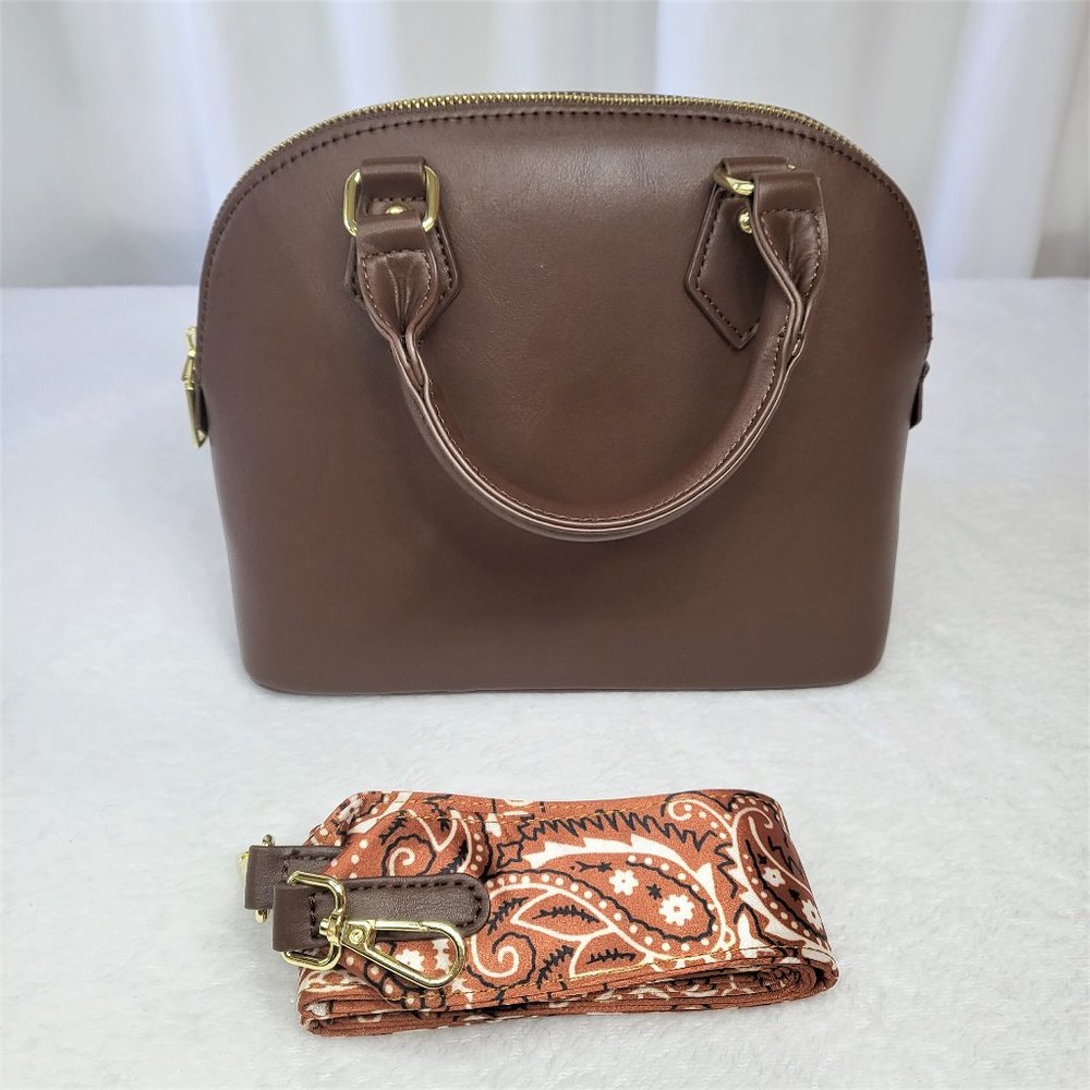 Mata Faux Leather Brown Handbags With 2 Straps & Gold Zipper - Picture 3 of 10